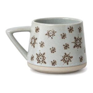 Kubek ceramiczny świąteczny retro 350 ml, jelenie, śnieżynki lub las - wzór śnieżynki, widok z boku