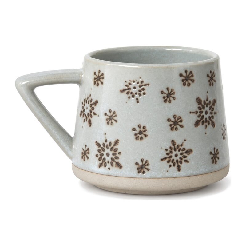 Kubek ceramiczny świąteczny retro 350 ml, jelenie, śnieżynki lub las - wzór śnieżynki, widok z boku