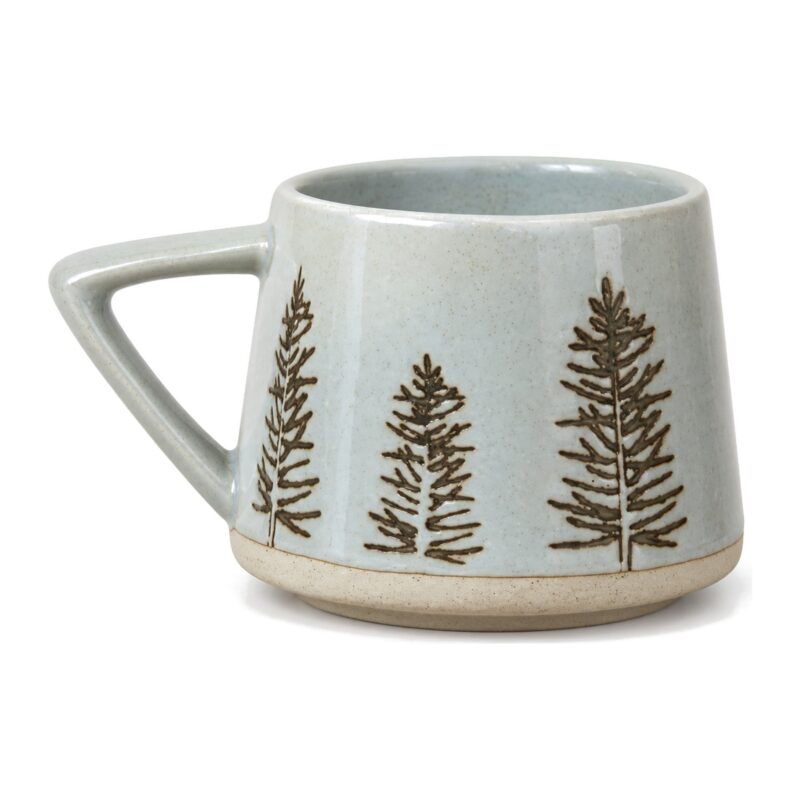Kubek ceramiczny świąteczny retro 350 ml, jelenie, śnieżynki lub las - wzór las świerków, widok z boku