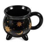 Kubek ceramiczny w kształcie kociołka 350 ml, czarny ze złotymi gwiazdami - zdjęcie główne