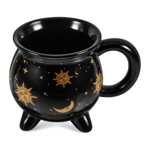 Kubek ceramiczny w kształcie kociołka 350 ml, czarny ze złotymi gwiazdami - zdjęcie główne