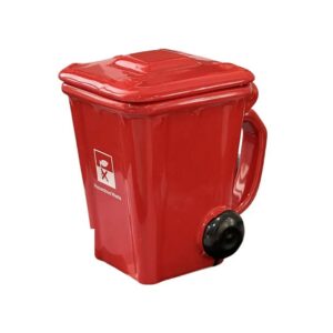 Kubek w kształcie kosza na śmieci 400 ml z pokrywką, ceramiczny - wariant czerwony
