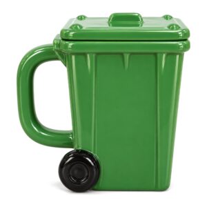 Kubek w kształcie kosza na śmieci 400 ml z pokrywką, ceramiczny - widok z boku z kółkiem i uchem