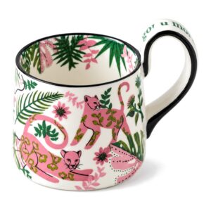 Kubek porcelanowy z różowymi panterami i liśćmi dżungli, ok. 450 ml - zdjęcie główne