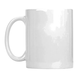 Kubek porcelanowy z ukrytą figurką dłoni w środku, biały, na prezent - biały kubek widziany z boku z uchem po lewej
