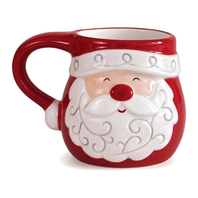 Kubek świąteczny Mikołaj 350 ml, ceramiczny z tłoczoną brodą - widok z uchem po lewej
