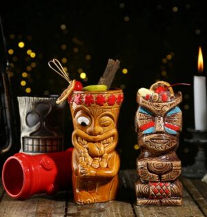 Kubek tiki ceramiczny do koktajli, wiele wzorów, 250-770 ml - domowy bar wieczorem przy świecach