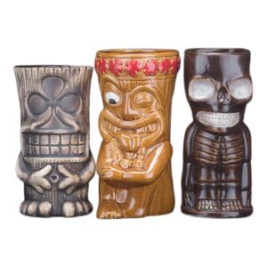 Kubek tiki ceramiczny do koktajli, wiele wzorów, 250-770 ml - trzy kubki tiki z twarzami