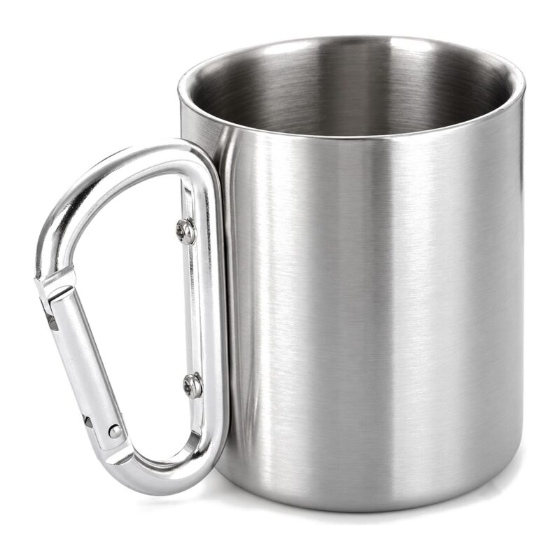 Kubek turystyczny ze stali nierdzewnej z karabińczykiem, ok. 300 ml - zdjęcie główne