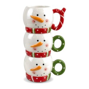 Kubki bałwanki ceramiczne 286 ml, zestaw 3 szt. do układania w stos - trzy kubki ułożone w stos jak bałwan