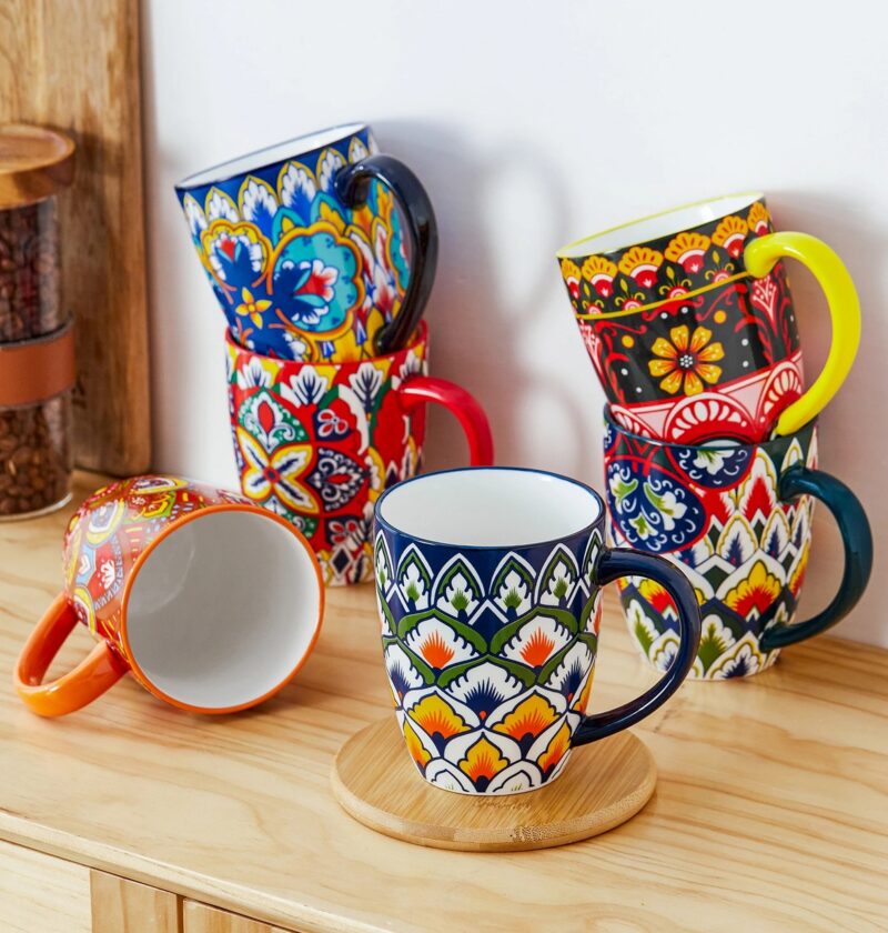 Kubki ceramiczne kolorowe 6 szt. 360, 420 lub 480 ml, wzór mozaika - jasna kuchnia