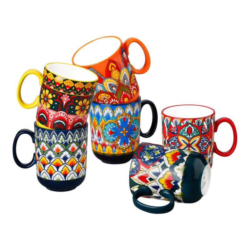 Kubki ceramiczne kolorowe 6 szt. 360, 420 lub 480 ml, wzór mozaika - widok produktu