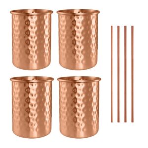 Kubki miedziane młotkowane 400 ml ze słomkami, zestaw 2 lub 4 szt. - wariant 4 kubki + 4 słomki