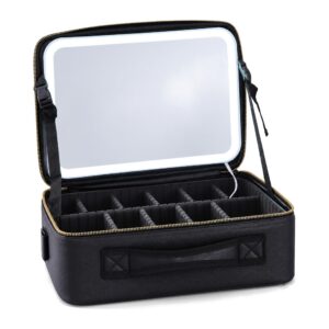 Kuferek kosmetyczny z lustrem LED, 3 barwy światła, czarny 37 cm - zdjęcie główne