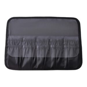 Kuferek kosmetyczny z lustrem LED, 3 barwy światła, czarny 37 cm - panel z kieszeniami na pędzle
