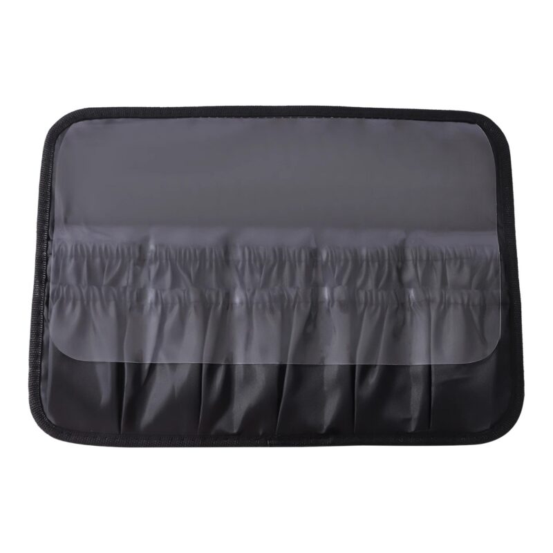 Kuferek kosmetyczny z lustrem LED, 3 barwy światła, czarny 37 cm - panel z kieszeniami na pędzle
