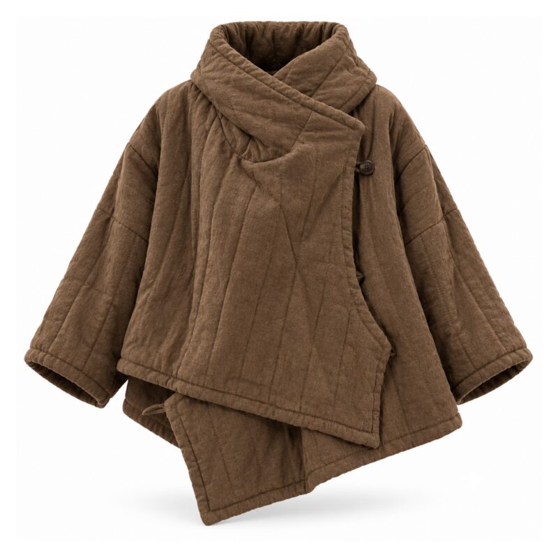 Kurtka damska pikowana z bawełny i lnu, asymetryczna, krótka, vintage - wariant brązowy