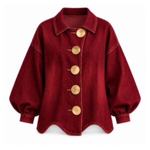 Kurtka jeansowa damska oversize ze złotymi guzikami i falistym dołem - wariant bordowy, XL