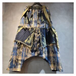 Kurtka i spodnie haremki damskie patchwork w kratę, efekt denimu - wariant spodnie, S