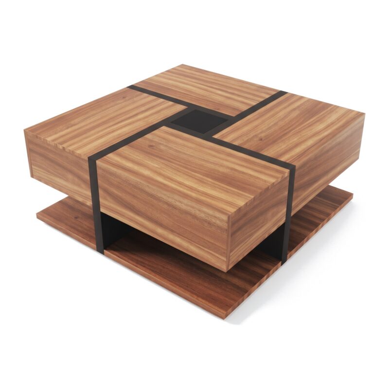 Kwadratowy stolik kawowy z 4 szufladami 78 x 78 cm, z półką, geometryczny - zdjęcie główne