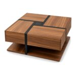 Kwadratowy stolik kawowy z 4 szufladami i półką 78 x 78 cm, drewno i czerń - zdjęcie główne