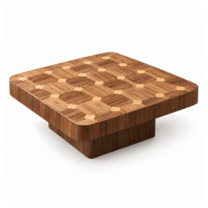 Kwadratowy stolik kawowy 80 x 80 cm z intarsją, okleina orzecha - wariant stolik niski 28 cm