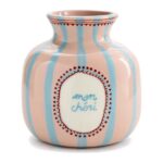 Mały wazon ceramiczny w pastelowe paski 12 cm, różowy lub zielony - zdjęcie główne