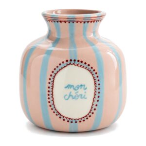 Mały wazon ceramiczny w pastelowe paski 12 cm, różowy lub zielony - zdjęcie główne