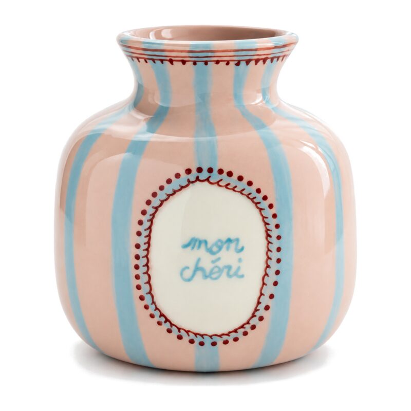 Mały wazon ceramiczny w pastelowe paski 12 cm, różowy lub zielony - zdjęcie główne