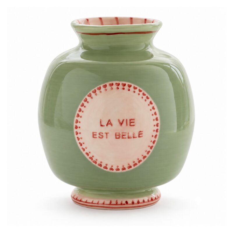 Mały wazon ceramiczny w pastelowe paski 12 cm, różowy lub zielony - wariant zielony