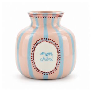 Mały wazon ceramiczny w pastelowe paski 12 cm, różowy lub zielony - wariant różowy