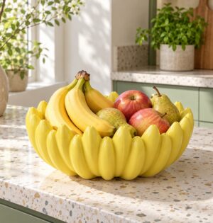 Misa ceramiczna na owoce w kształcie bananów 27 cm, żółta - jasna kuchnia, misa z owocami na blacie