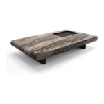 Niski stolik kawowy 35 cm we wzór marmuru z tacą, 120-160 cm - zdjęcie główne