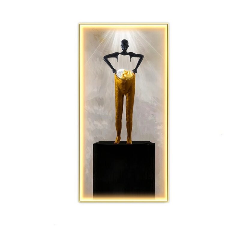 Obraz LED z postaciami na cokole, podświetlany kinkiet ścienny, 8 wzorów - wariant wzór D - złote spodnie, 70 x 140 cm, złoty