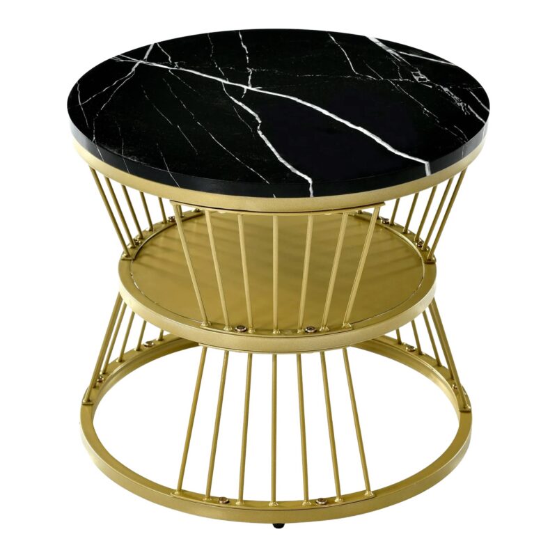 Okrągłe stoliki kawowe 2 szt. 70 i 45 cm, imitacja marmuru, złota rama - widok produktu