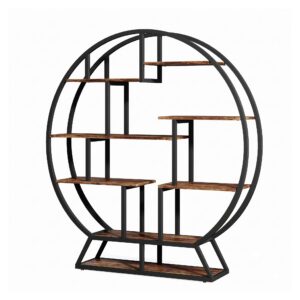 Okrągły regał na książki 159 cm, 14 półek, metal i drewno, rustykalny - wariant wariant