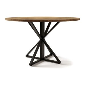 Okrągły stół do jadalni 120 cm, drewniany blat, krzyżowa metalowa noga - widok produktu