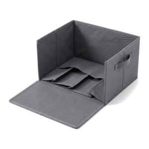 Organizer na ubrania do szafy 44 x 30 x 20 cm, składany, z przegródkami - organizer z rozłożoną przednią ścianką, pokazany sposób składania, białe tło