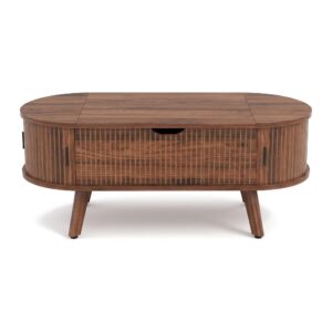 Owalny stolik kawowy z podnoszonym blatem i schowkiem 110 x 50 cm - widok produktu