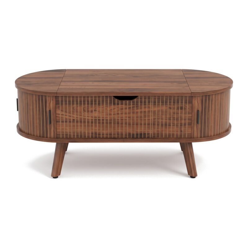 Owalny stolik kawowy z podnoszonym blatem i schowkiem 110 x 50 cm - widok produktu