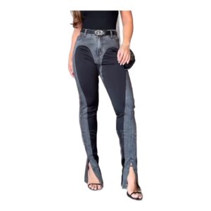 Jeansy damskie slim fit z rozcięciami z przodu nogawek na co dzień