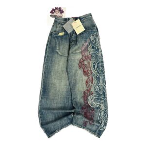 Jeansy damskie baggy z wysokim stanem, z haftem, w stylu Y2K
