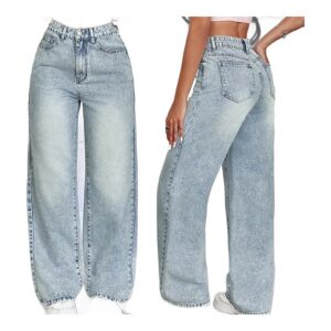 Różowe jeansy damskie wide leg z wysokim stanem, w stylu retro