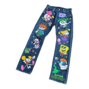 Jeansy damskie baggy z wysokim stanem, z nadrukiem, w stylu Y2K