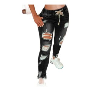 Jeansy damskie slim fit plus size, z elastycznego denimu, z przetarciami