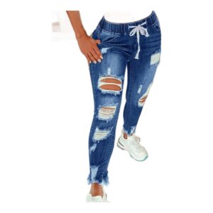 Jeansy damskie slim fit plus size, z elastycznego denimu, z przetarciami