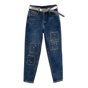 Spodnie Jeansowe Damskie Z Cyrkoniami - Slim