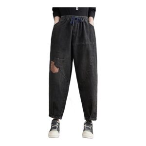 Dżinsy Bawełniane Damskie - Styl Harem - Naszywane Kieszenie