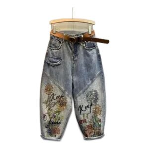 Spodnie Jeans  Haremowe z Diamentowym Wzorem