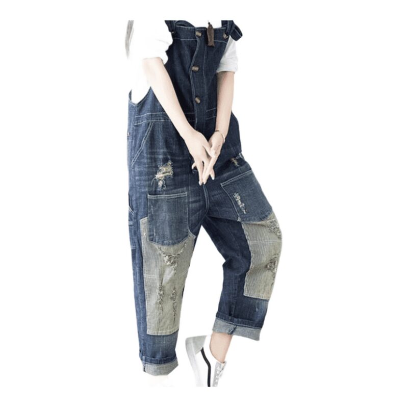 Luźne jeansowe ogrodniczki damskie z kieszeniami – styl Vintage